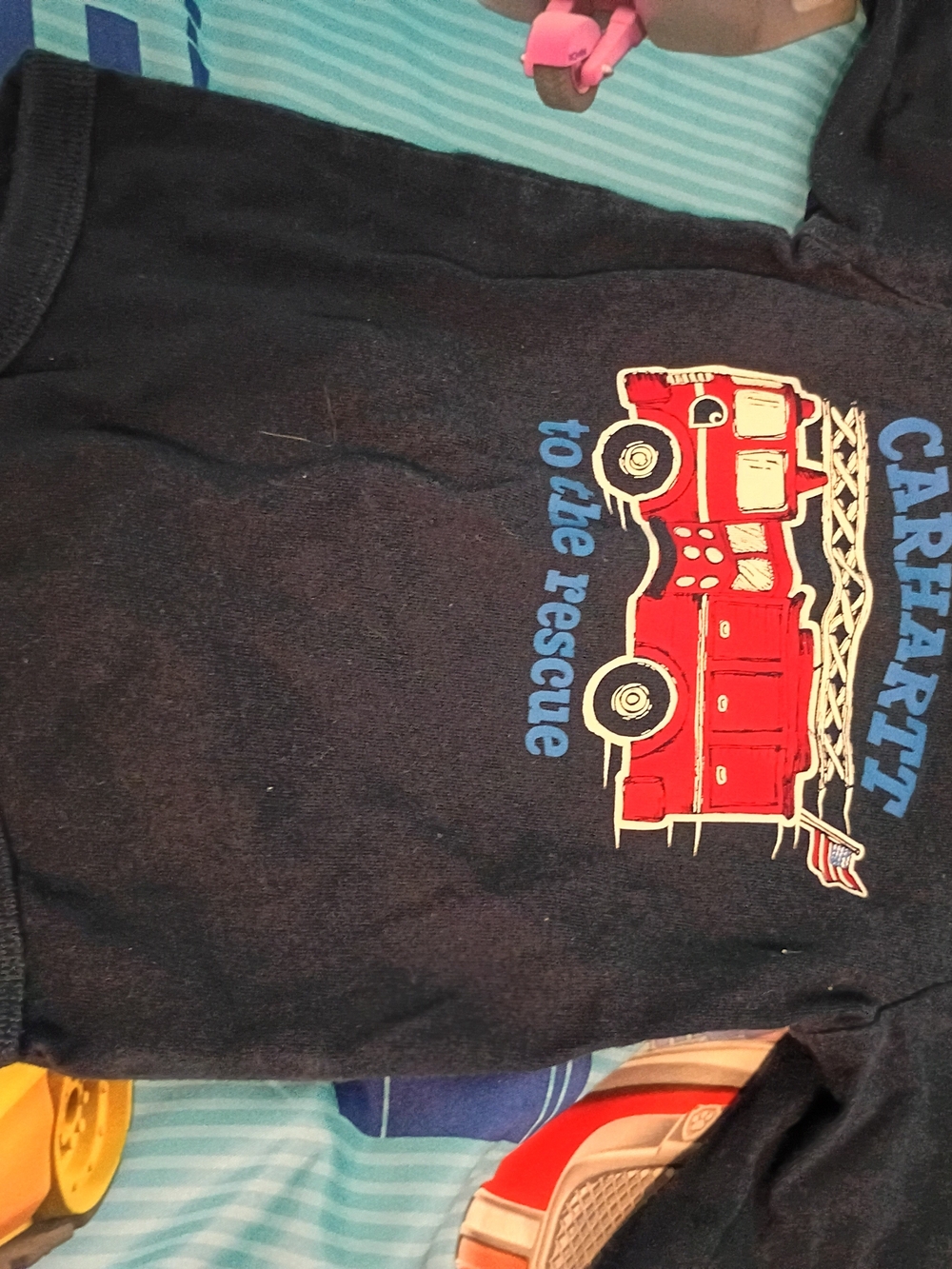 Carhartt Kids Navy Bottoms with Red Fire Truck Graphic